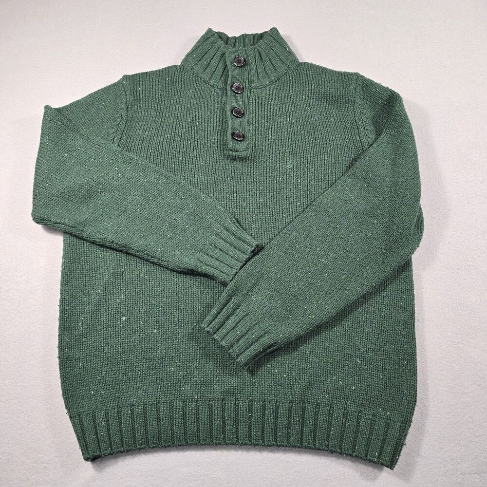 Nautica Men's Green Large 1/4 Button Pullover Sweater Mock Neck Cable Knit